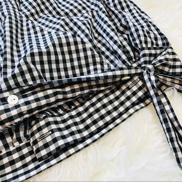 Madewell Gingham Black White Wrap Top Tie M - Picture 5 of 9